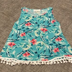 Pappagallo Teal and Pink Floral Top